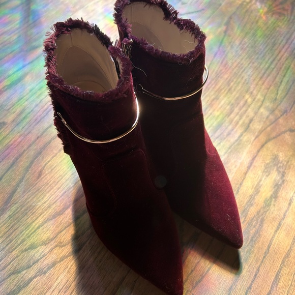 73 hours women’s wine red velvet point toe heels ankle boots - Picture 1 of 7